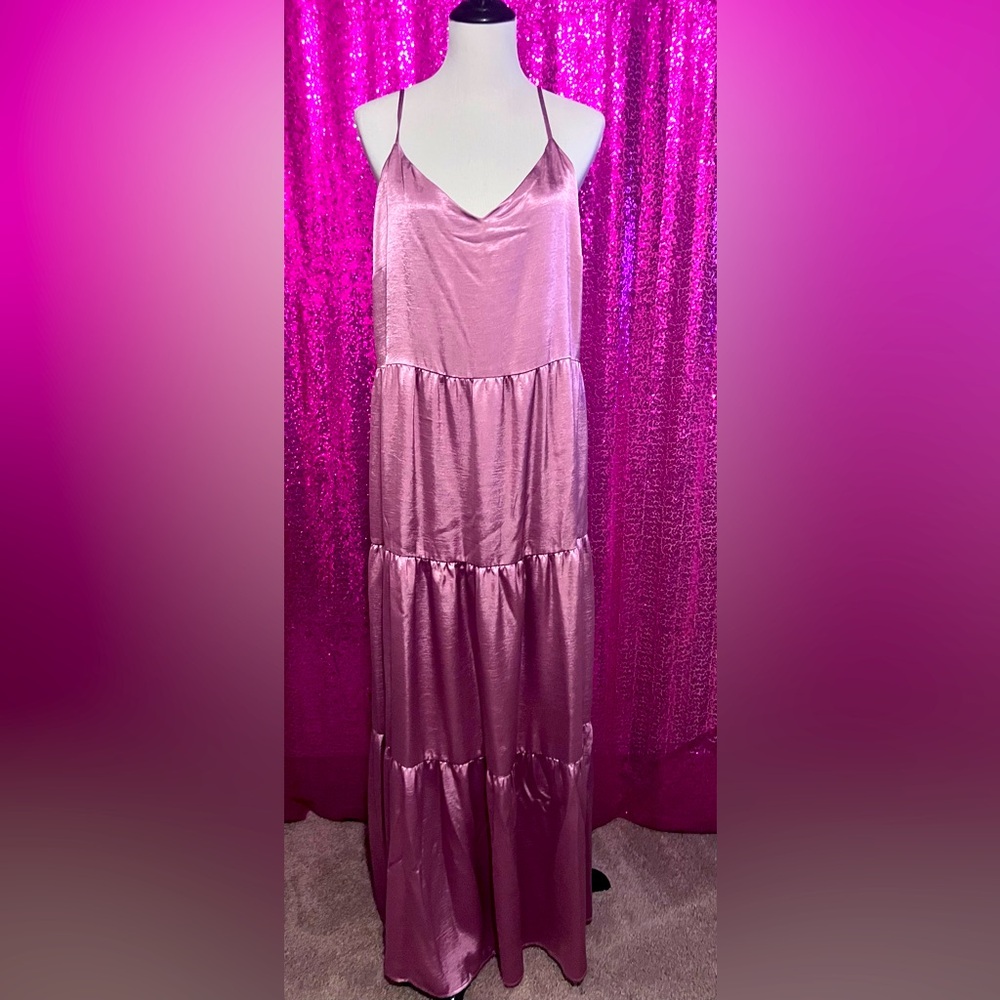 Anthropologie Satin Tiered Maxi Dress XL